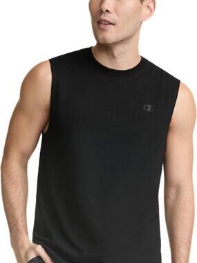 Champion Men's Black Sleeveless Classic Jersey Gym Muscle T-Shirt Size L